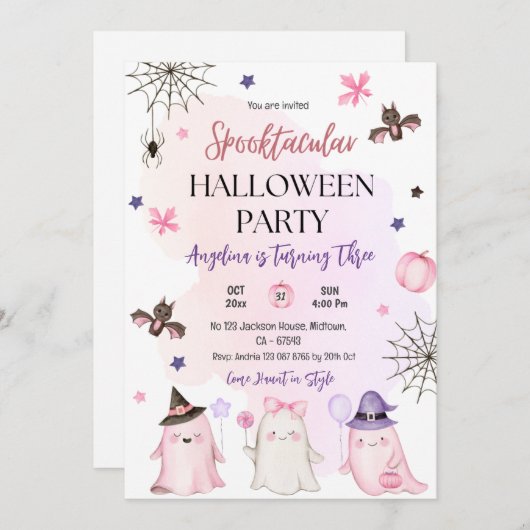 spooktacular 3rd birthday Halloween  招待状 (正面/裏面)