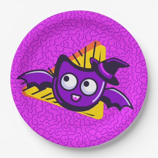 Spooktacular Bats Halloween Plates - Purple ペーパープレート (正面)