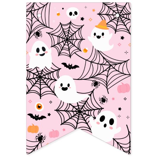 Spooktacular Cute Ghost Pink Halloween バンティングフラッグ (第1の旗)