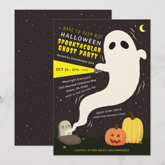 Spooktacular Ghost Halloween Party Invitation 招待状 (正面/裏面)