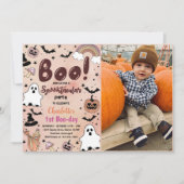 Spooktacular Halloween 1st誕生日パーティー写真 招待状 (正面)