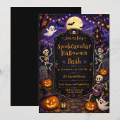 Spooktacular Halloween Bash Skeleton Pumpkin Party 招待状 (正面/裏面)