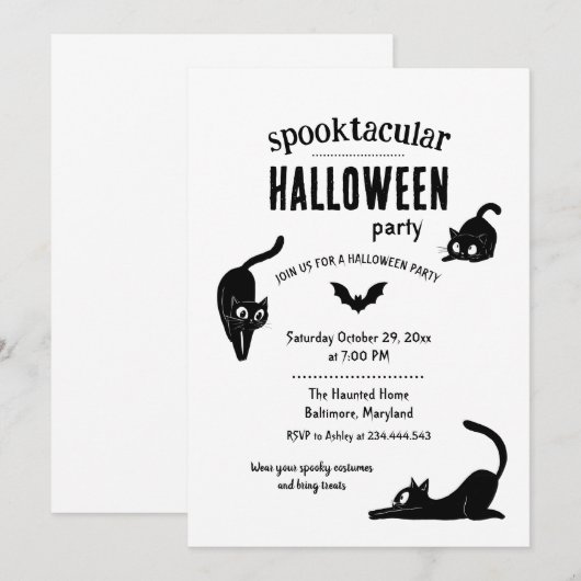 Spooktacular Halloween Black Cats Party 招待状 (正面/裏面)