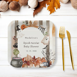 Spooktacular Halloween Ghost Pumpkin Baby Shower ペーパープレート
