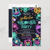 Spooktacular Neon Halloween Birthday Invitation ポストカード (正面/裏面)