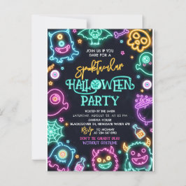 Spooktacular Neon Halloween Birthday Invitation ポストカード