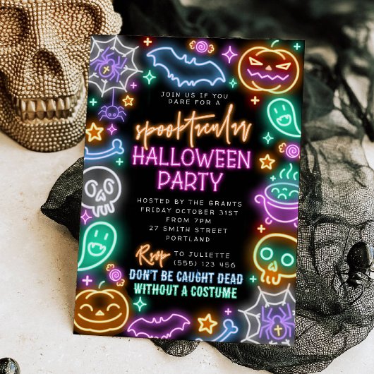 Spooktacular Neon Halloween Invitation 招待状