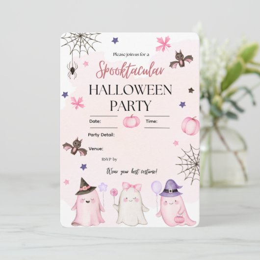 Spooktacular Pastel Cute Ghosts Halloween Party 招待状 (スタンド正面)