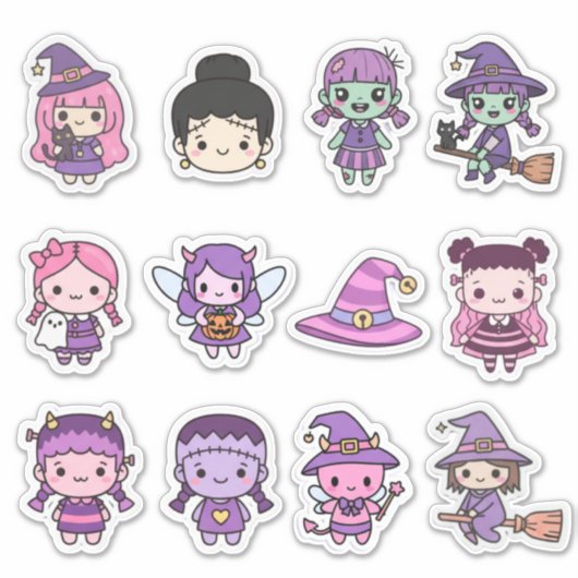 Spooktaturar! Kawaii Halloween Chibi Sticker Colle シール (正面)