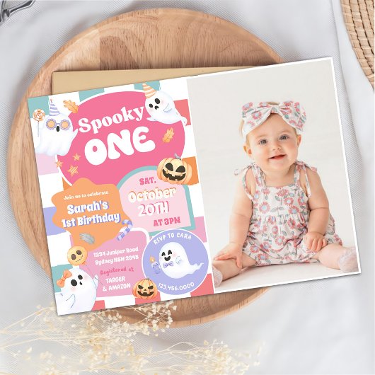  spookyなハロウィンパーティー Groovy 1歳の誕生日パーティー 招待状