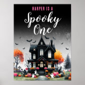 spooky ワンピンクハロウィン1歳誕生日パーティー看板 ポスター (正面)
