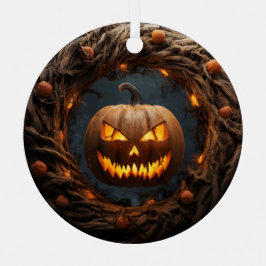 Spooky 3D Pumpkin Wreath Halloween Ornament メタルオーナメント