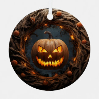 Spooky 3D Pumpkin Wreath Halloween Ornament メタルオーナメント