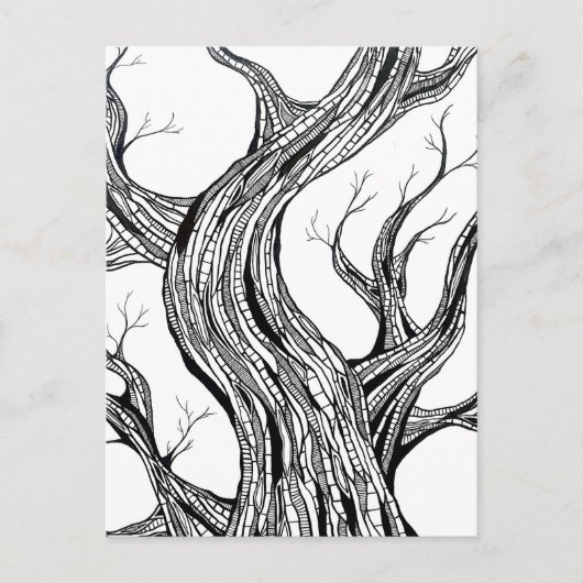 Spooky Abstract Tree Pen Drawing Art ポストカード (正面)