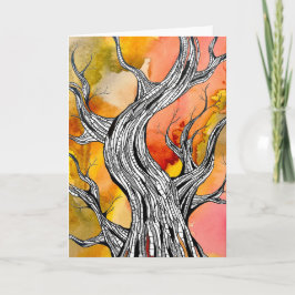 Spooky Abstract Tree Pen Drawing Art Greeting Card カード