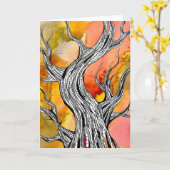 Spooky Abstract Tree Pen Drawing Art Greeting Card カード (黄色い花)