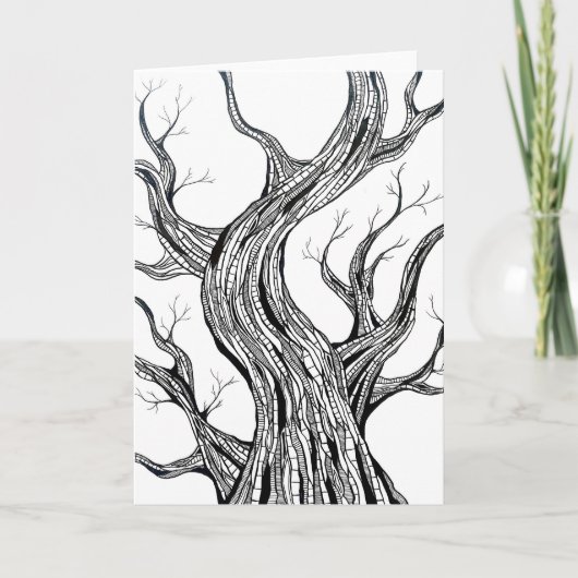 Spooky Abstract Tree Pen Drawing Art Greeting Card カード (正面)