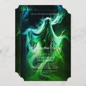 Spooky Adult Halloween Party Green Ghost  招待状 (正面/裏面)