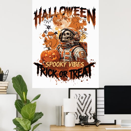 Spooky Astronaut Halloween Poster | Trick or Treat ポスター (ホームオフィス)