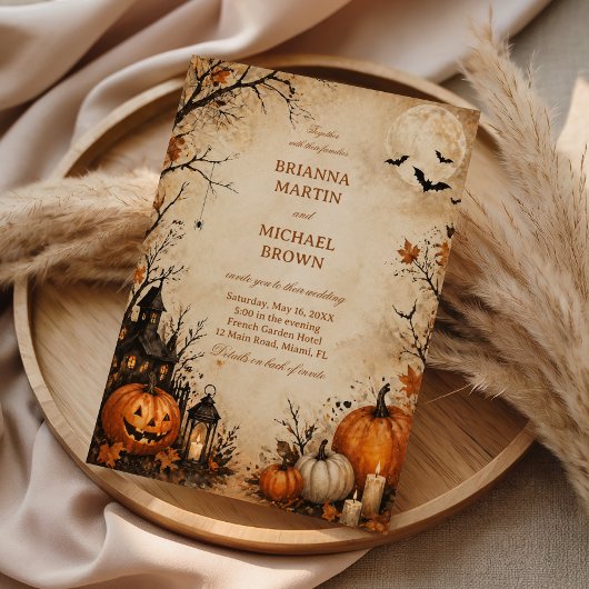 Spooky Autumn Pumpkin Night Vintage 招待状