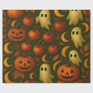 🎃 Spooky Autumn Wrapping Paper – Ghosts, Pumpkins ラッピングペーパー