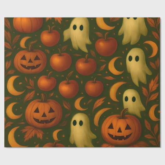 🎃 Spooky Autumn Wrapping Paper – Ghosts, Pumpkins ラッピングペーパー (フラット)