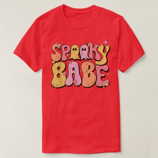 Spooky Babe - Spooky Season Halloween Groovy Retro Tシャツ (デザイン正面)