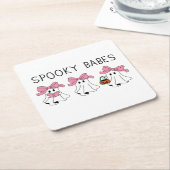 Spooky babes cute ghost スクエアペーパーコースター (アングル)