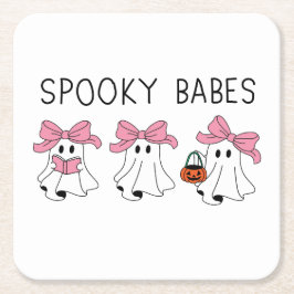 Spooky babes cute ghost スクエアペーパーコースター