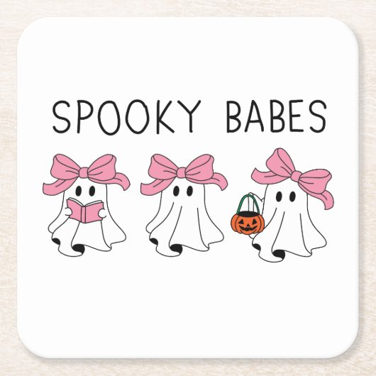 Spooky babes cute ghost スクエアペーパーコースター (正面)
