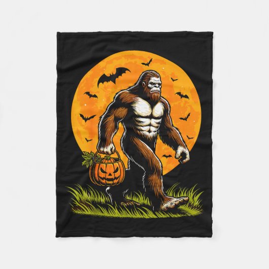 Spooky Bigfoot Halloween Pumpkin Funny Halloween S フリースブランケット (正面)