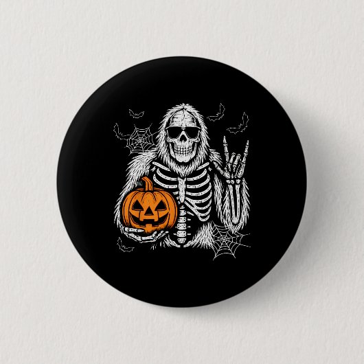 Spooky Bigfoot Jack O Lantern Skeleton Halloween B 缶バッジ (正面)