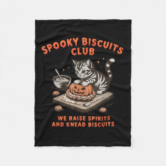 Spooky Biscuits Club Cat Halloween Baking  フリースブランケット (正面)