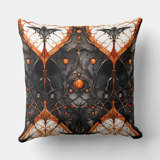 SPOOKY BLACK AND ORANGE GOTHIC HALLOWEEN SCENE クッション (裏面)