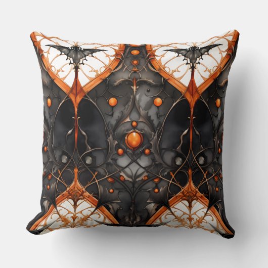 SPOOKY BLACK AND ORANGE GOTHIC HALLOWEEN SCENE クッション (正面)