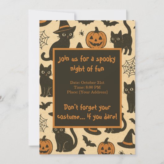 Spooky Black Cat and Pumpkin Halloween Party  招待状 (正面)