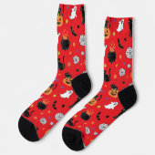 Spooky Black Cat & Ghost Halloween Pattern Socks ソックス (左)