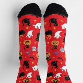 Spooky Black Cat & Ghost Halloween Pattern Socks ソックス (上部)