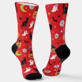 Spooky Black Cat & Ghost Halloween Pattern Socks ソックス (傾斜あり)