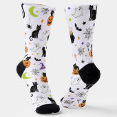 Spooky Black Cat & Ghost Halloween Pattern Socks ソックス (傾斜あり)