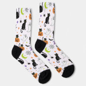 Spooky Black Cat & Ghost Halloween Pattern Socks ソックス (右)