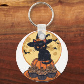 Spooky Black Cat Halloween Keychain – Cute & Creep キーホルダー (正面)