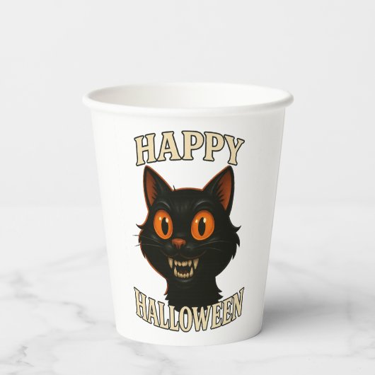 Spooky Black Cat Halloween Party 紙コップ (裏面)