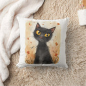 Spooky Black Cat Halloween Throw Pillow. クッション (ブランケット)
