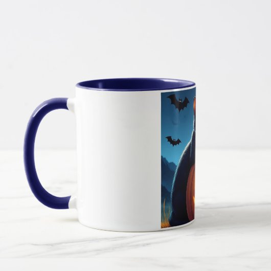 Spooky Black Cat on Pumpkin Halloween Mug マグカップ (左)