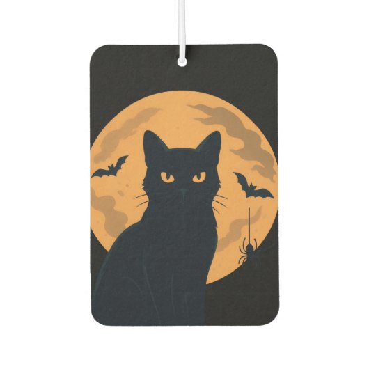 Spooky Black Cat Silhouette Halloween カーエアーフレッシュナー (正面)