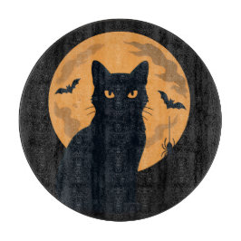 Spooky Black Cat Silhouette Halloween Charcuterie カッティングボード