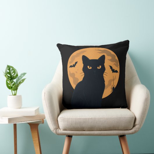 Spooky Black Cat Silhouette Halloween Gothic Cat  クッション (椅子)