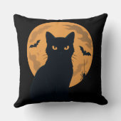 Spooky Black Cat Silhouette Halloween Gothic Cat  クッション (裏面)