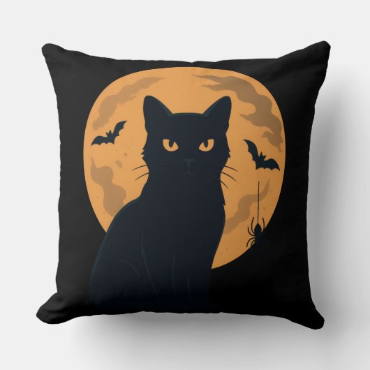 Spooky Black Cat Silhouette Halloween Gothic Cat  クッション (正面)